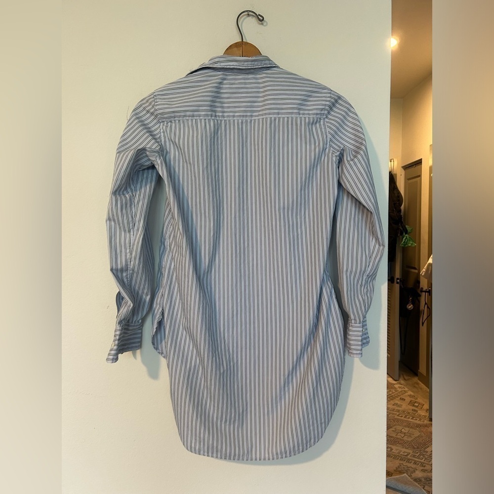 Frank & Eileen Grayson Button-Up Shirt XS Blue White Stripe Cotton Tunic - Picture 5 of 8